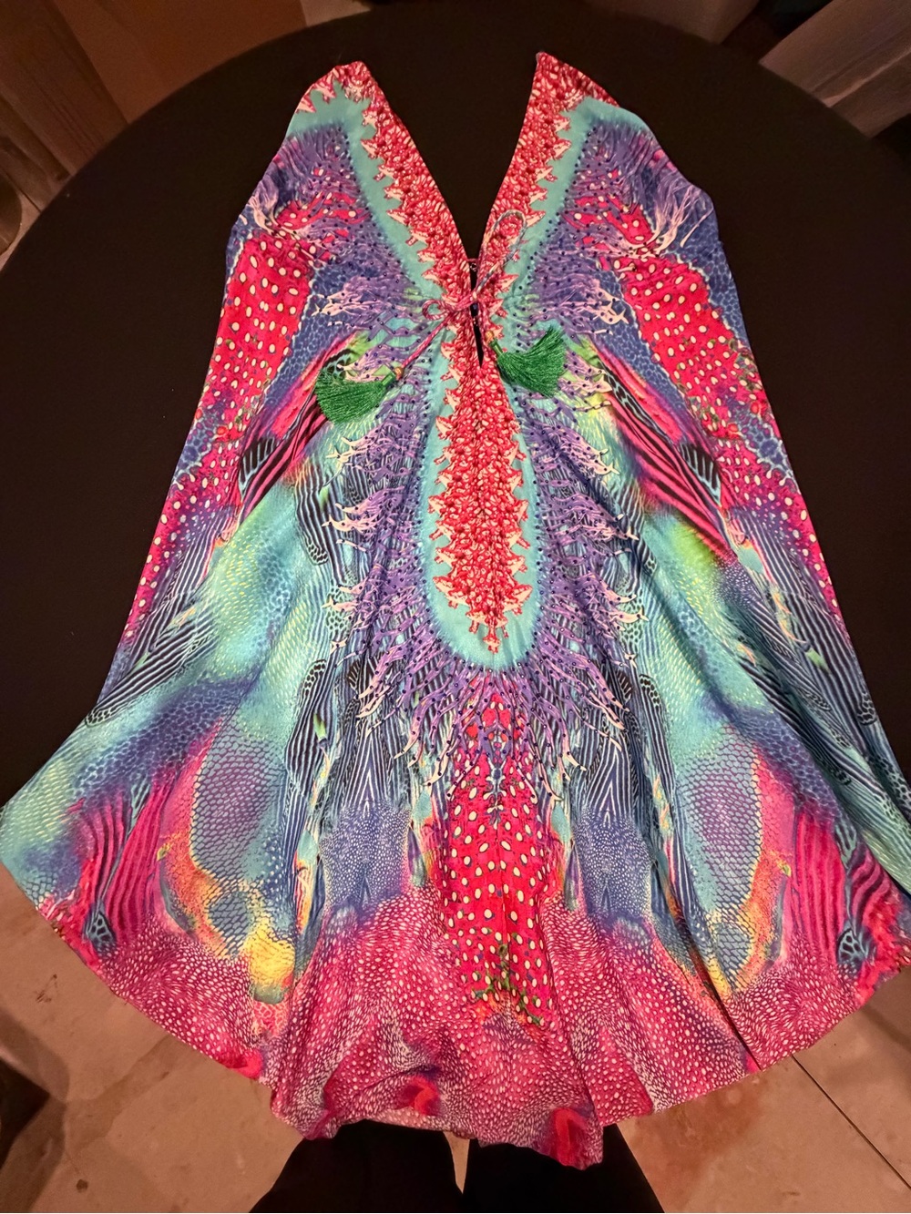 Two Colours Bali Beaded Rhinestone Kaftan Cover Up Dress S/M Tropical